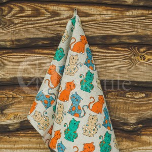 Colourful half-linen kitchen towel "Cats"